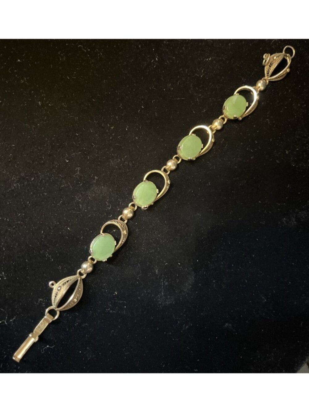 Vintage Sorrento Jade Link Bracelet Gold Vermeil Sterling Silver 7"